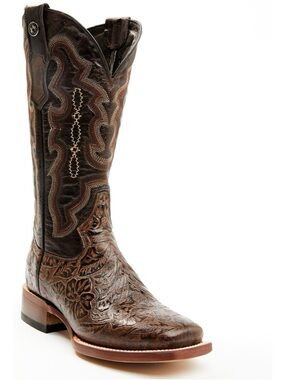 TANNER WOMEN'S HAND TOOLED FLORAL WESTERN BOOTS - BROAD SQUARE TOE